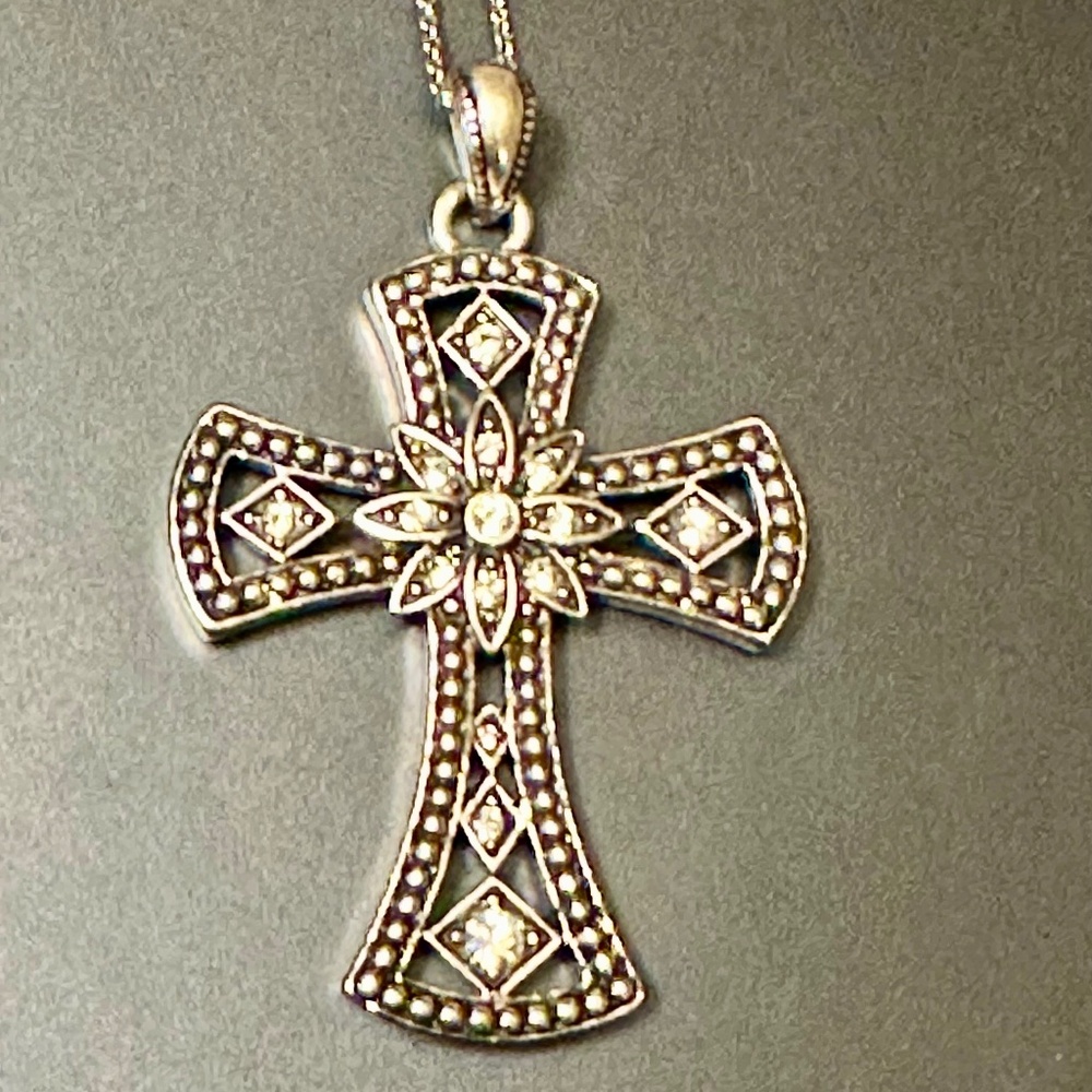Silver and Marcasite Cross Pendant Necklace